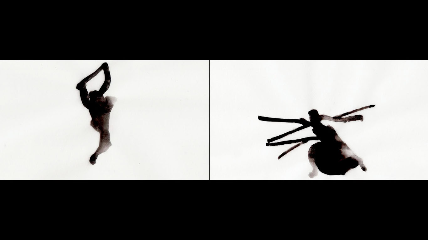 Film still from artist Emilia Izquierdo's experimental Film Cave, 2018. Using Martha Graham greek tregedies choreographies. Hand drawn animation.