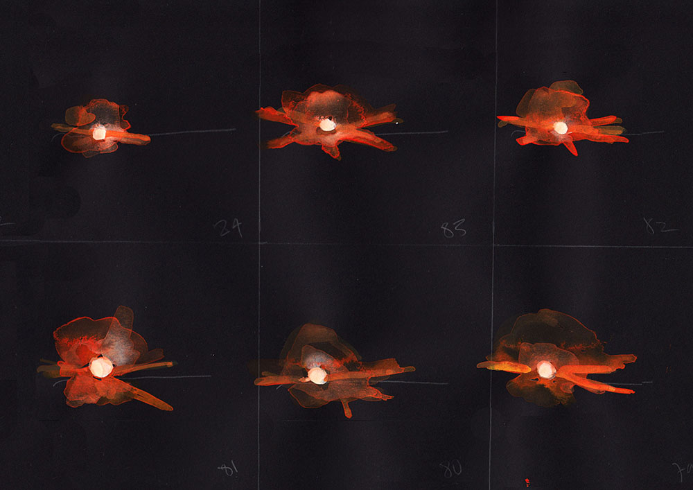 Film still from artist Emilia Izquierdo's experimental Film Crack, 2018. Frame by frame animation.