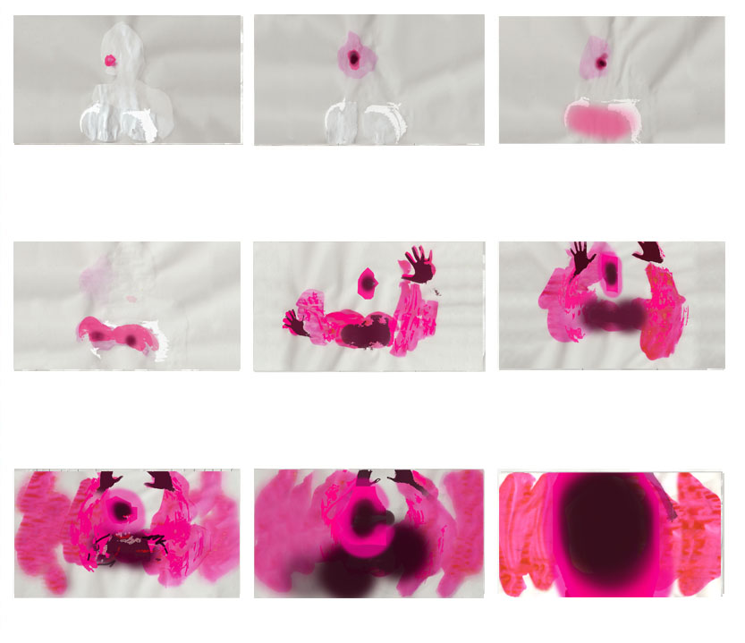 Film stills from artist Emilia Izquierdo's experimental film Roadrunner, 2015. Hand drawn animation.