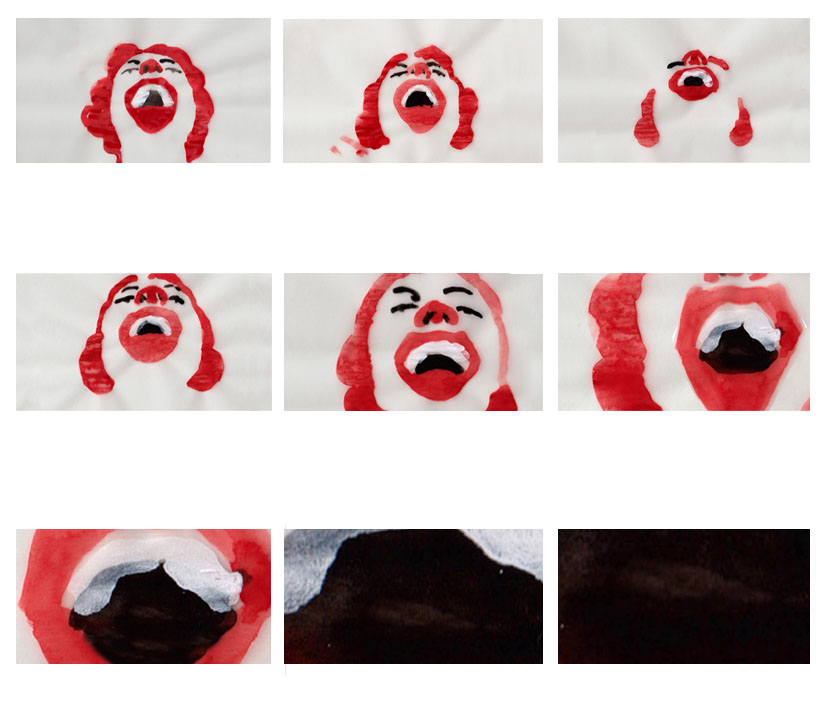 Film stills from artist Emilia Izquierdo's experimental film The Big Swallow, 2015. Hand drawn animation.